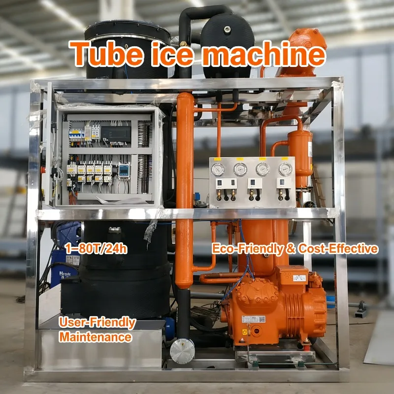 High Efficiency Automatic Tube Ice Machine 1 2 3 5 10 Ton Stainless Steel SUS304 Bitzer Compressor Water Air Cooling Equipment