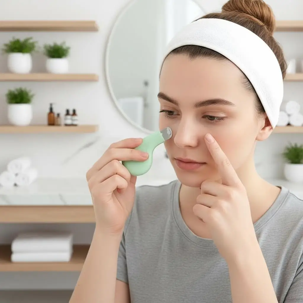 Gentle Pore Cleansing Device Safe Pore Cleansing Brush Textured Non Skincare Brush Head Comfortable Light Green Handle for Men and Women Effortless Pore Cleansing Perfect Gift for Easter and Eid - Detail 1