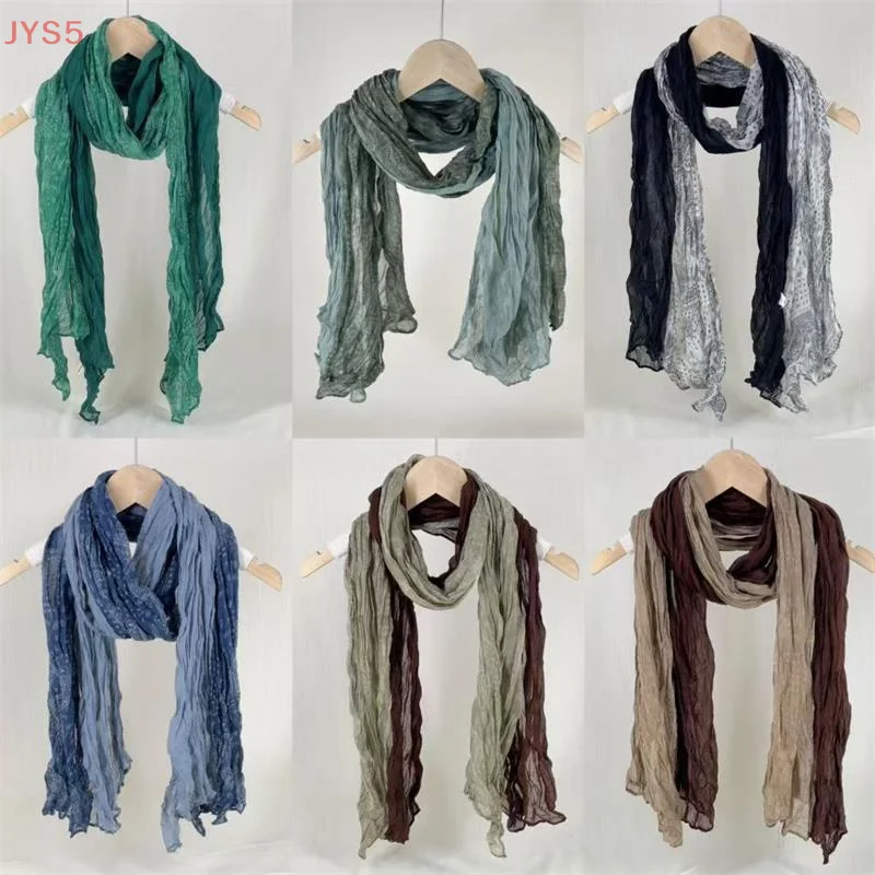 

Versatile Pleated Solid-Color Patchwork Lightweight Cotton-Linen Scarf Forest Style Artistic Neck Gaiter For Spring & Autumn
