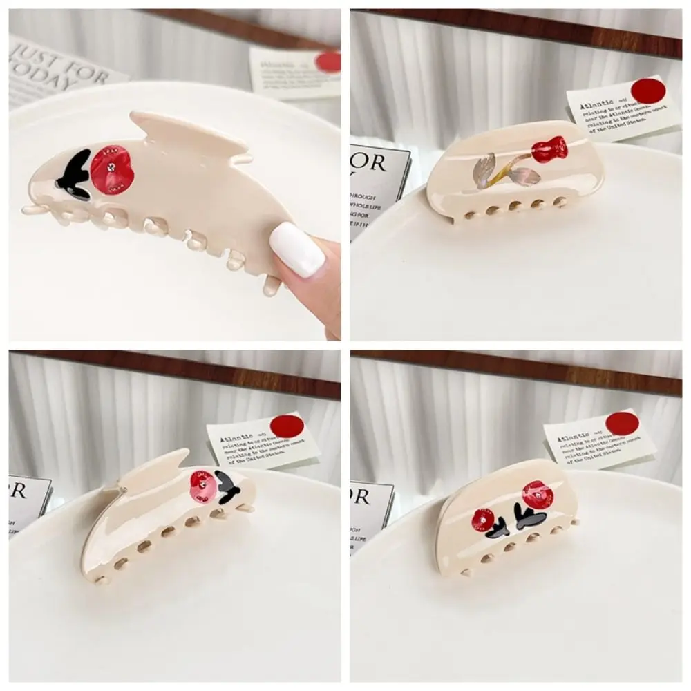 

Rhinestone Rose Flower Hair Claw Hairpin Headwear Acetic Acid Shark Clip Geometry Barrette Back Head Hair Grab Travel