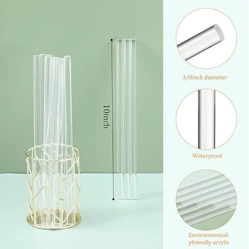 6pcs 10 Inch Acrylic Rod 3/8 Inch Dia.Clear Round Plastic Rods Cake Dowels for Cake Toppers, Candy, DIY Crafts, Dessert, Wedding