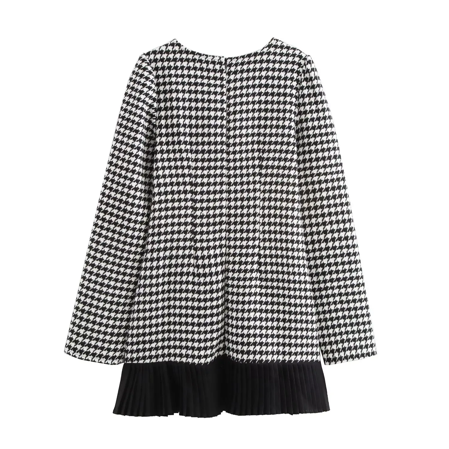 ファッショナブルなチェック柄長袖ドレス JNLEAOG 女性のデザイン春秋の新スタイルポリエステル生地プリーツスカートシングルピース