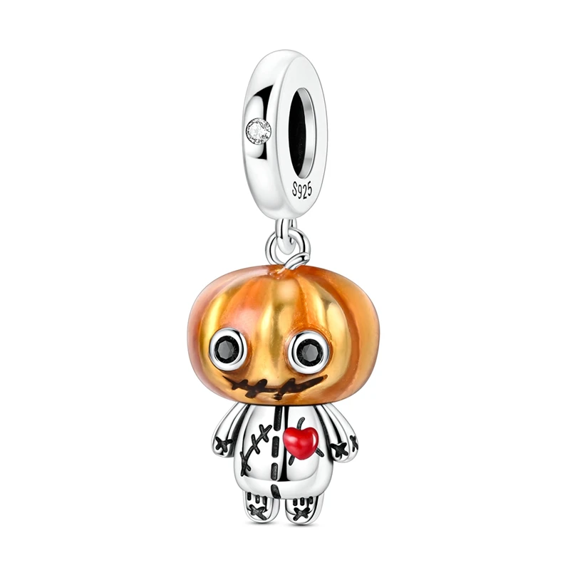 925 Sterling Silber Halloween Charm-Perlen Kürbis Totenkopf Hexe Geist Schwarze Katze Anhänger Passend für Halsketten Armbänder Damen Schmuck Geschenk – Detail 9