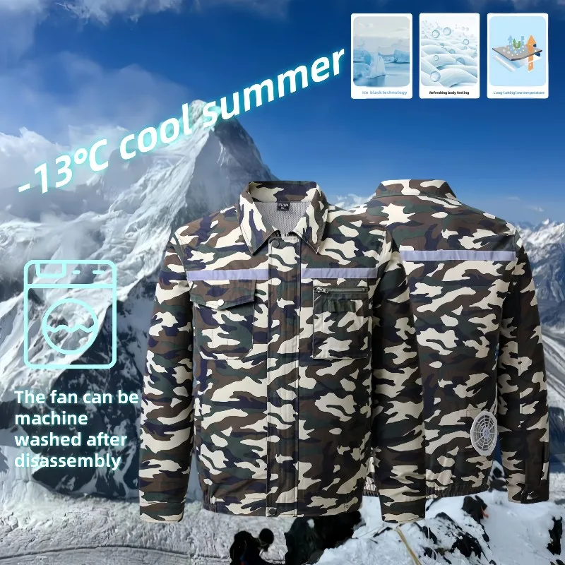 2025 New Men's Fan Jacket Outdoor High-power Refrigeration Air Conditioning Suit Men's Lightweight Breathable Ice Silk Coat 5XL