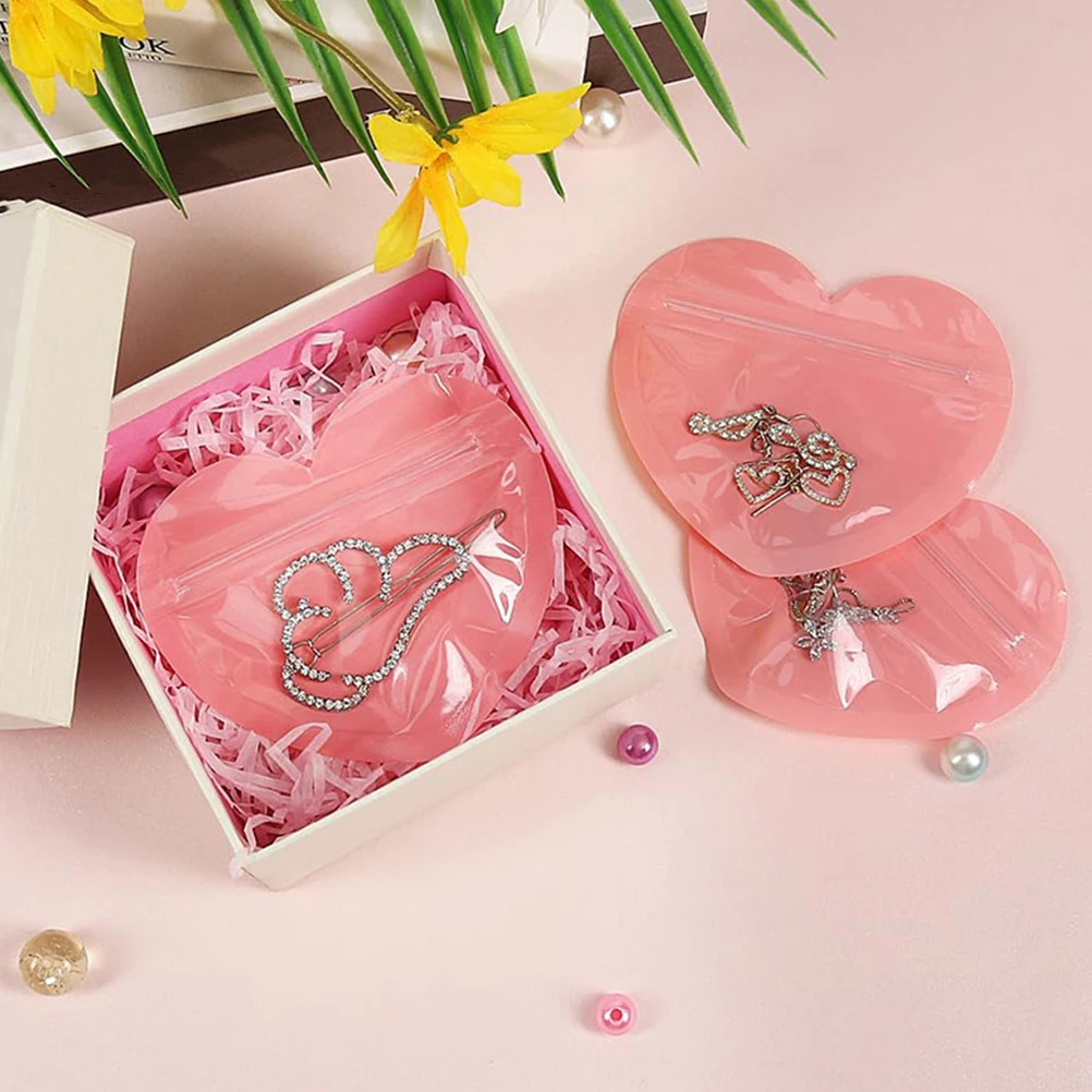 

20pcs Heart Shaped Jewelry Bag Transparent Resealable Pouch For Earrings Rings Storage Small Portable Organizing Bags Gift Party