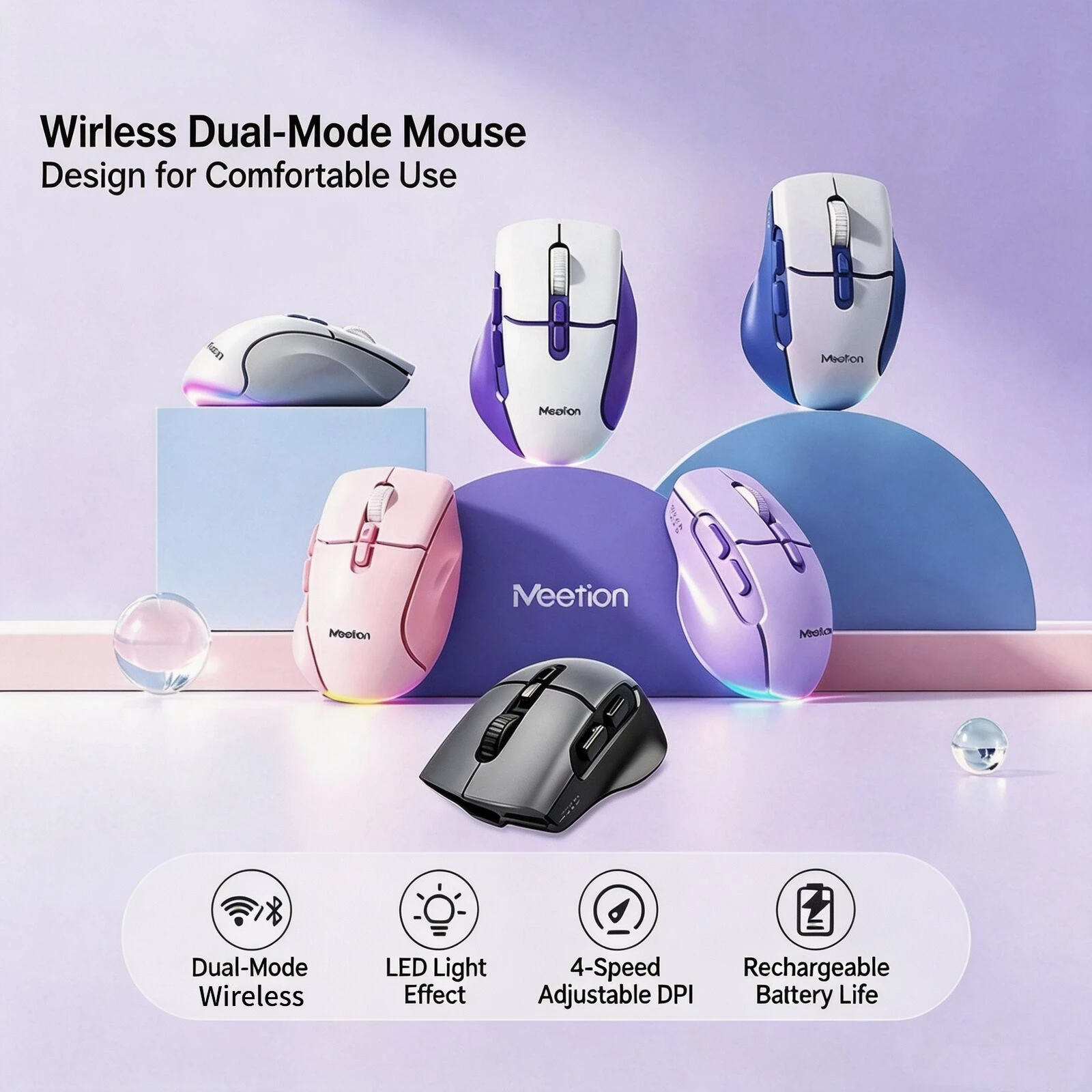 Wireless Dual Mode Mouse 2.4G Bluetooth Rechargeable Backlight 4 Speed DPI Adjustable 7 Multi-function Keys Gaming Office Mice
