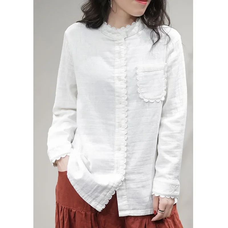 

Кружевная рубашка, литературная повседневная модная женская рубашка для поездок на работу, свободный универсальный ретро-рубашка