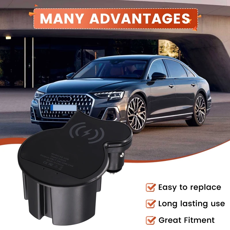 Car Wireless Charger 15W Fast Charging QI Protocol Cigarette Lighter USB Charger For  A8 2018-2023