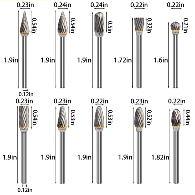 10 Stuks Carbide Roterende Vijl Frees Enkele Korrel Wolfraam Staal Slijpen Kop Houtbewerking Gereedschap 3X6Mm Set