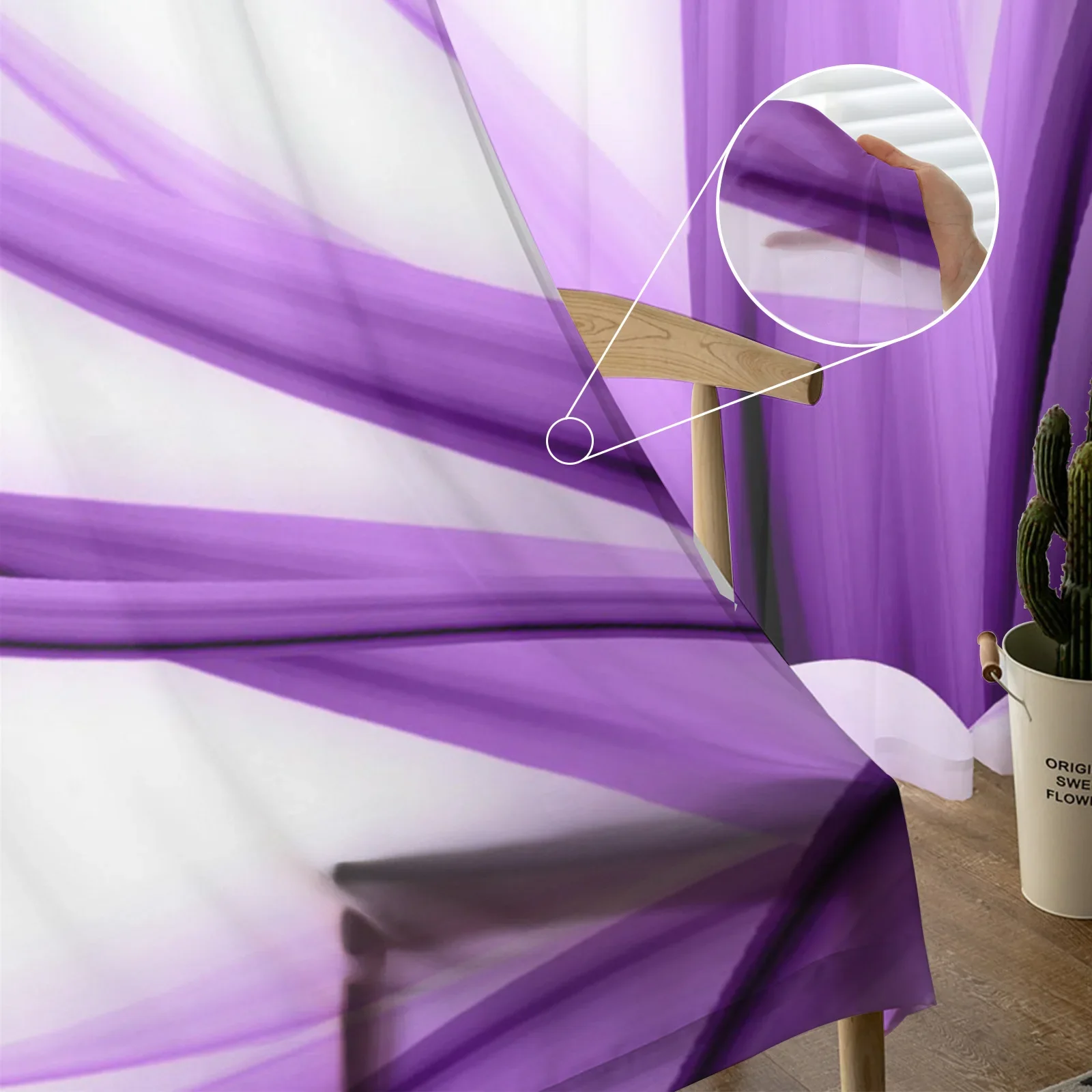 Lilac Flowers Abstract Desktop Art Chiffon Sheer Curtains for Living Room Bedroom Decoration Window Voiles Tulle Drapes Curtain