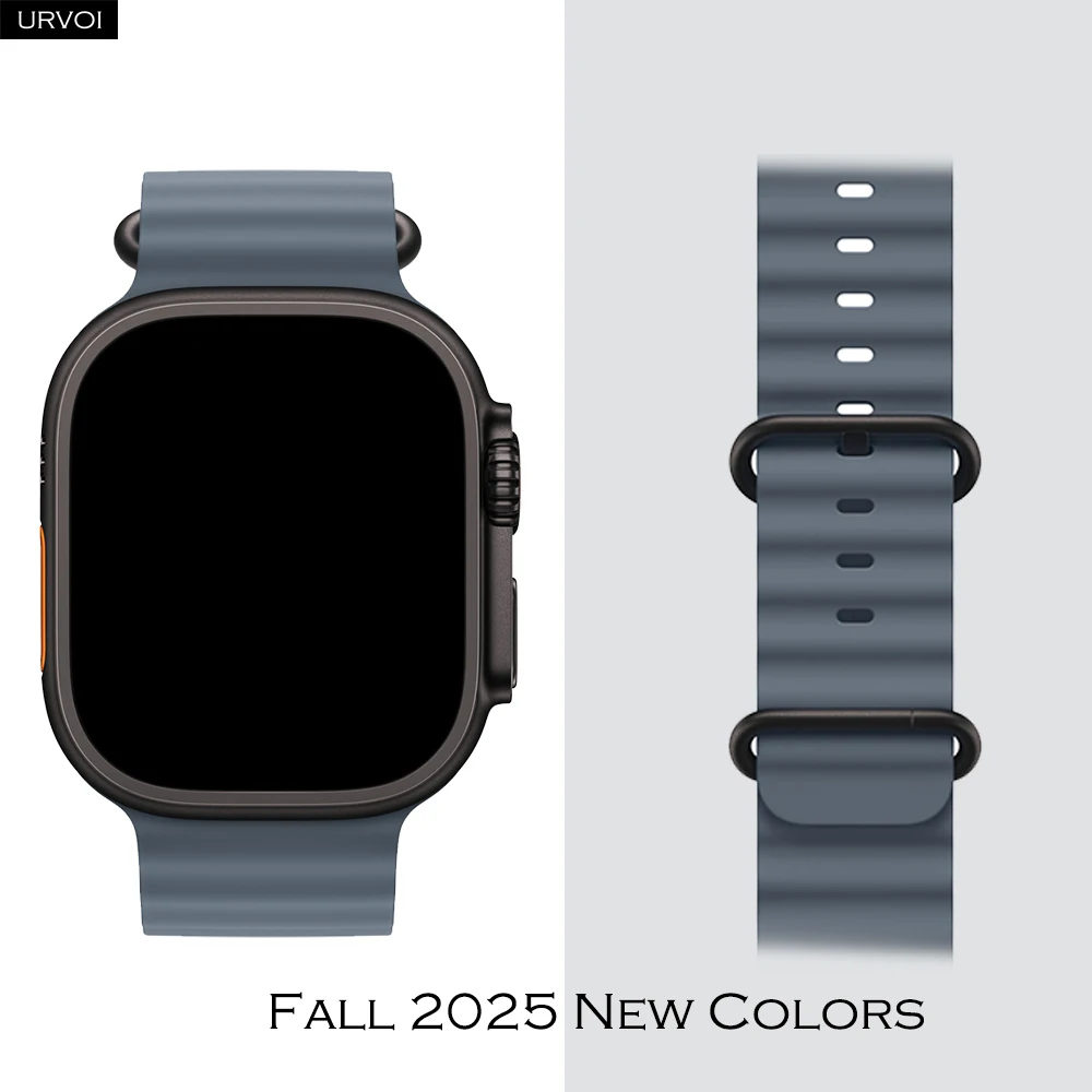 URVOI Ocean Band لساعة Apple Ultra 3 2 حزام سلسلة 11 10 9 8 SE سوار رياضي لساعة iWatch سوار معصم من السيليكون مشبك أسود 49 ملم