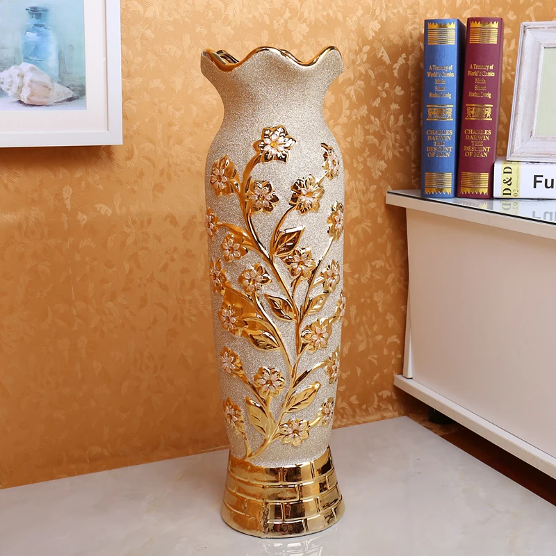 Golden Scrub Ceramic Vase Dried Flower Aesthetic Nordic Modern Vase Design Ikebana Wazony Luxury Home Decorations Jarrones FYVS