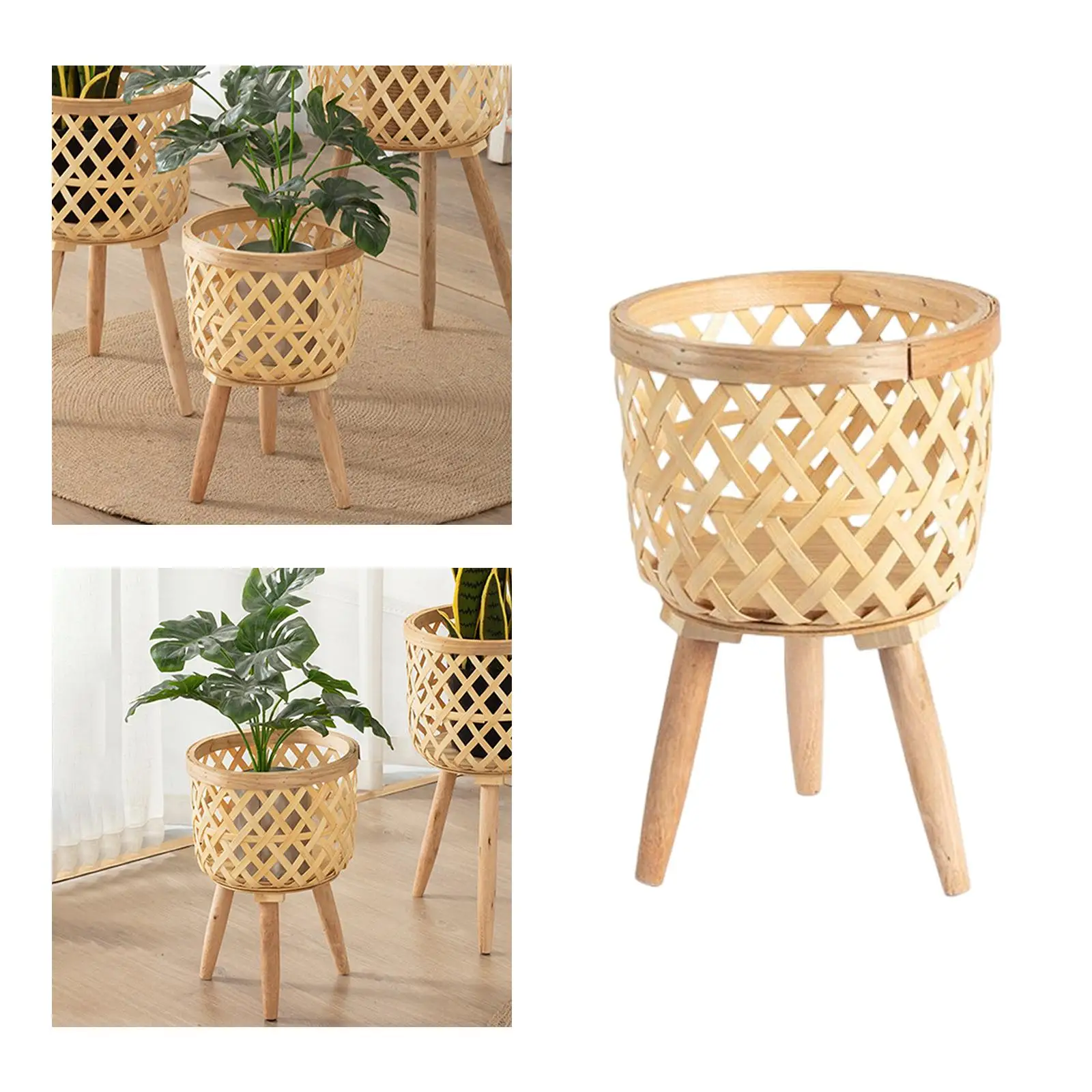 Hand Woven Flower Pot Rattan Flower Pot Laundry Storage Basket Wood Flower Baskets for Balcony Planters Living Room Backyard