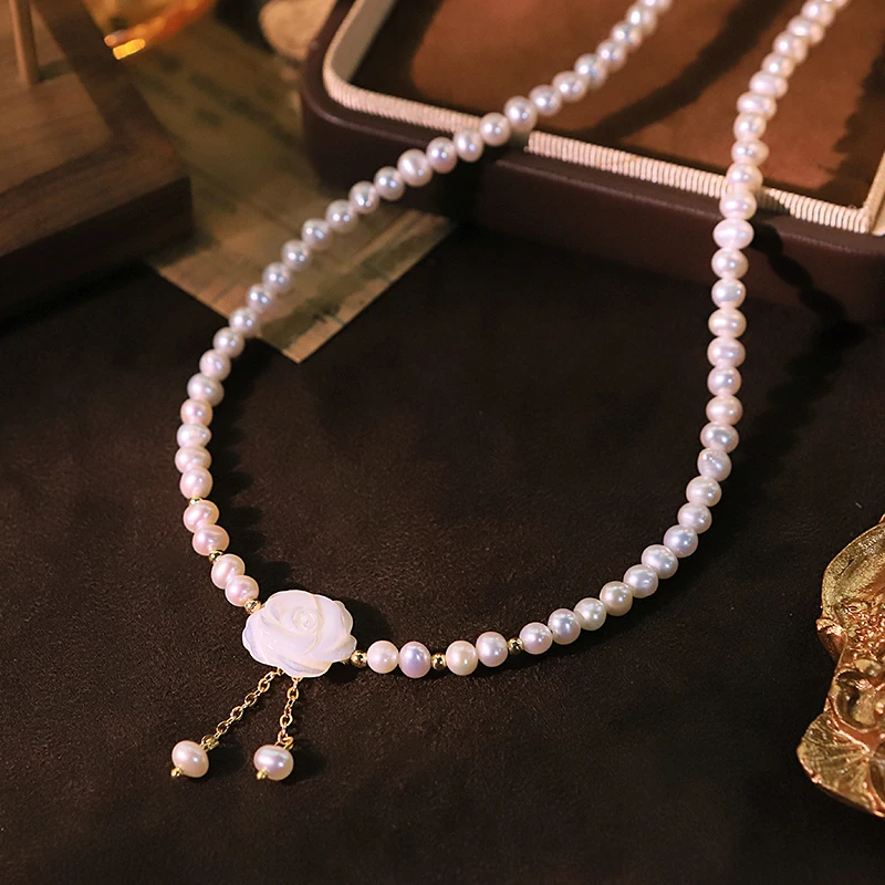 

Натуральный пресноводный жемчуг, цветок, ракушка, циркон, ожерелье, креативный дизайн, высокое качество, счастливое ожерелье, женские украшения GN0812