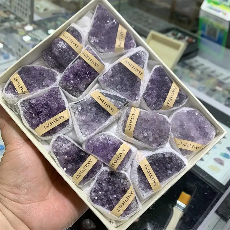 

Natural Amethyst Druzy Cluster Gift Box Healing Quartz Stone Crystal For Home Decor Meditation Gift