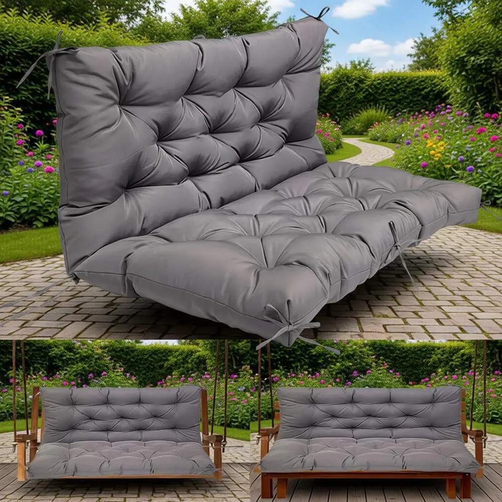 

3-Seat Outdoor Swing Cushion with Backrest, 60x40 Inches, Grey, Suitable for Porch, Patio, Garden