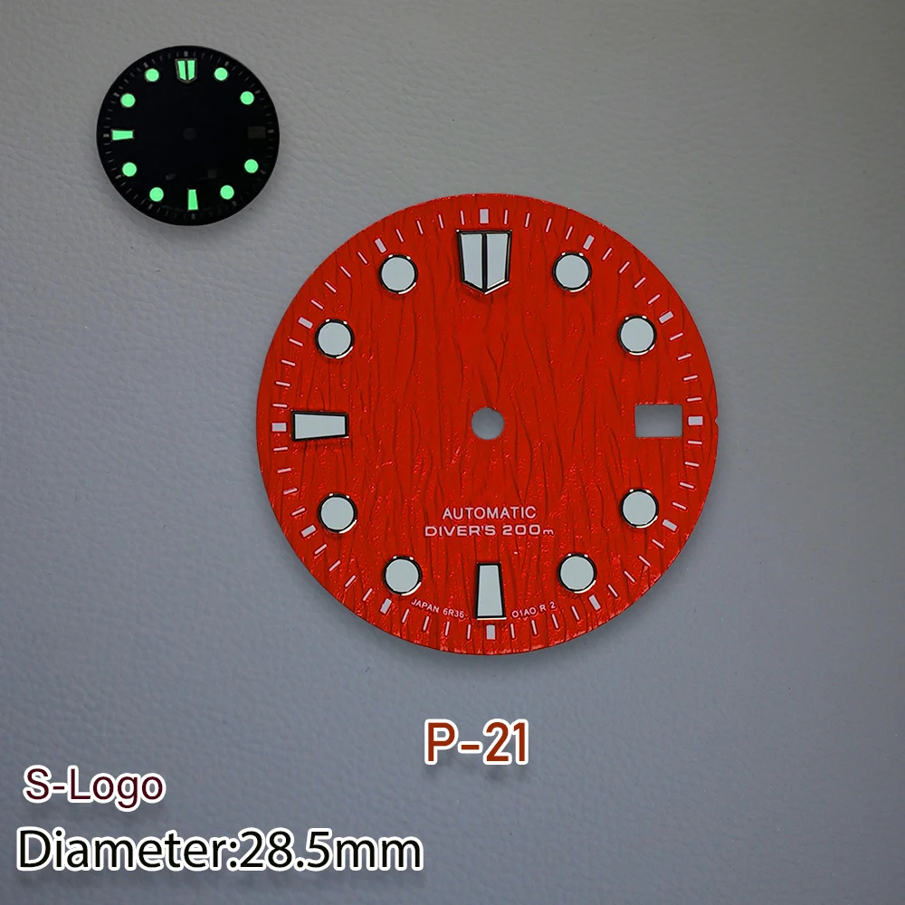28.5mm S Logo Bark Dial Suitable For NH35/NH36/4R/7S Movement Green Luminous High Quality Watch Modification Accessories tools