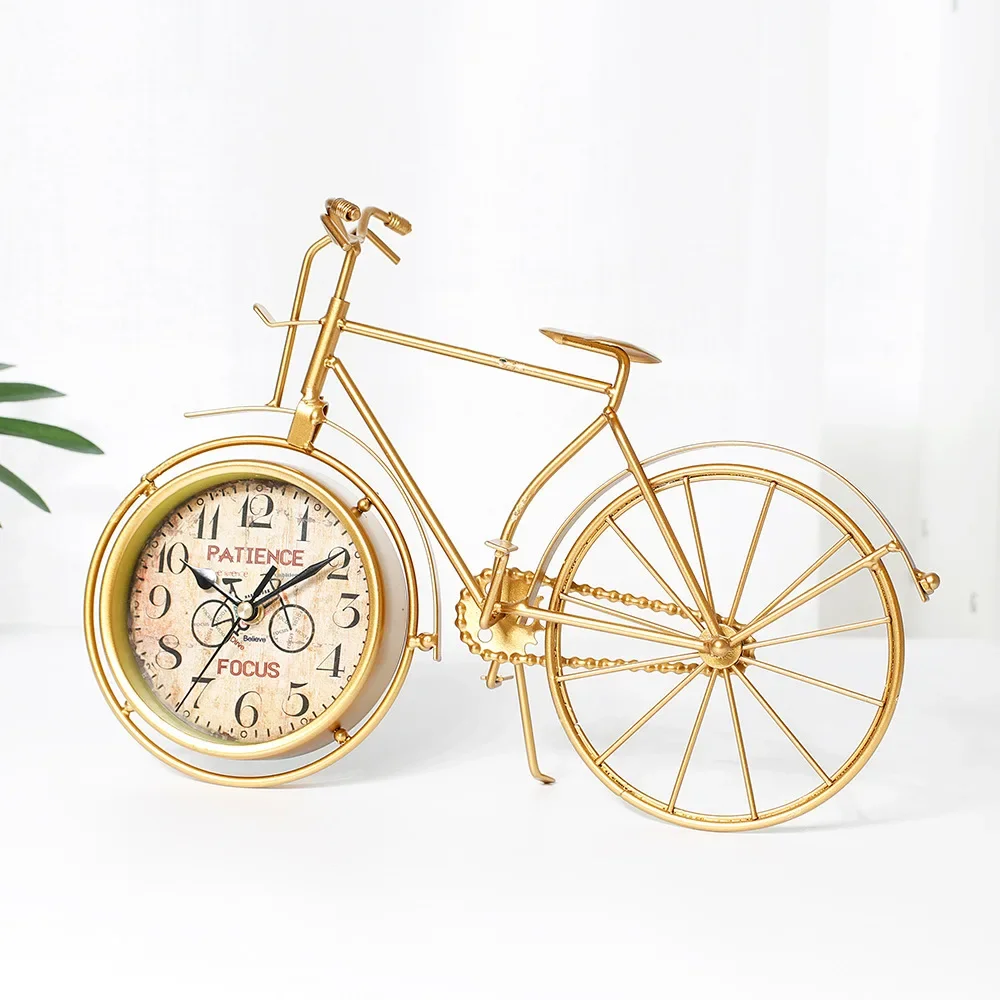 Custom Home Kreative Goldene Fahrrad Tischuhr Einfache Persönlichkeit Tischuhr Stumm Eisen Dekoration Uhr