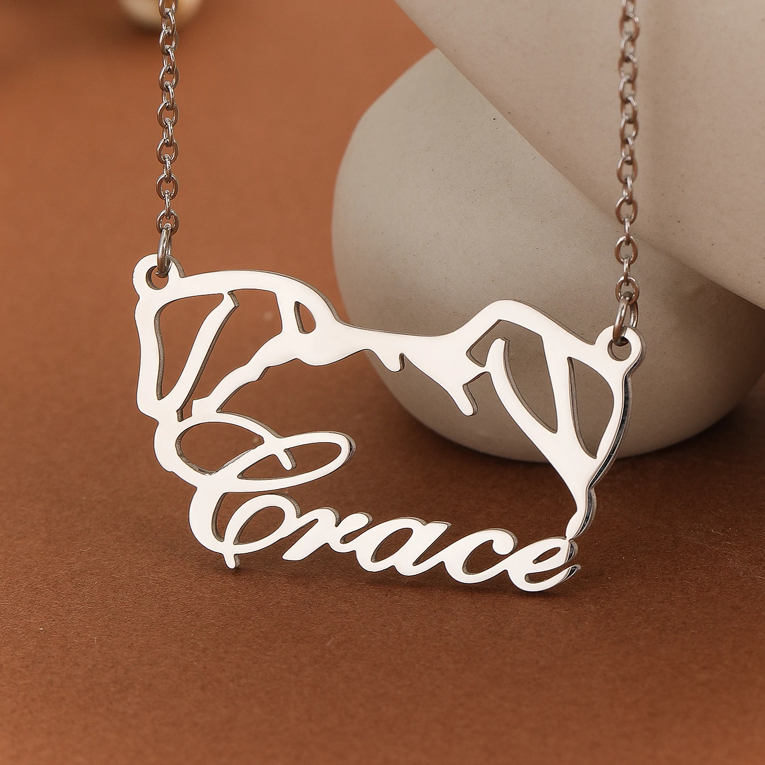 Stainless Steel Personalized Custom Pet Name Necklace For Women Men Bulldog Dog Ears Silver Jewelry Pet Lover Gift