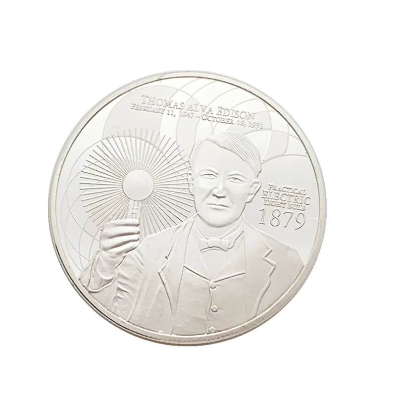 4 worldwide famous figure including Edison Einstein Alxender and Caeser Craft Silver Plated commemorative high quality coins