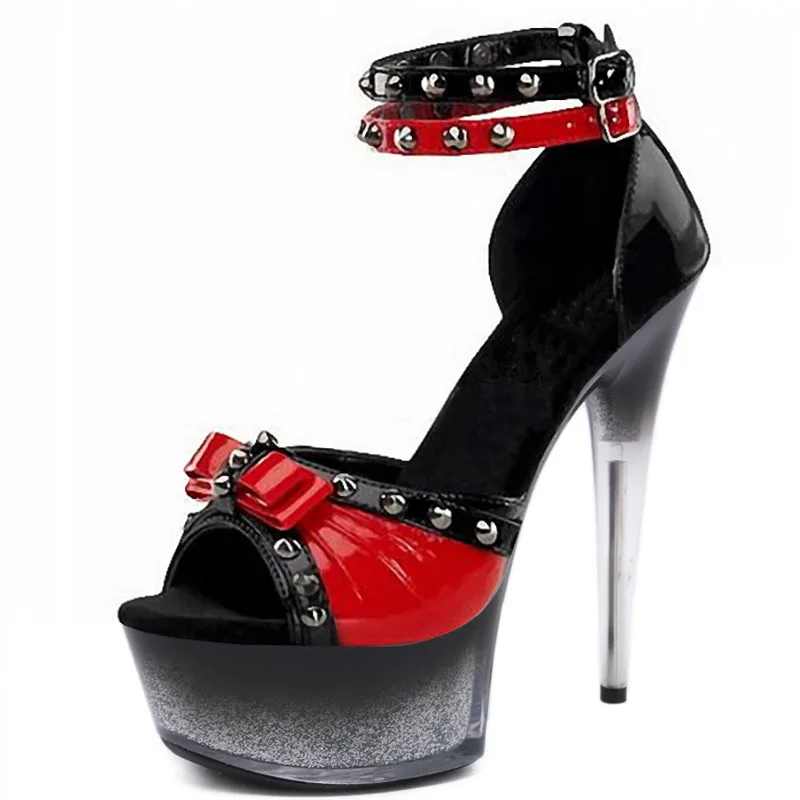 

Танцевальная обувь из лакированной кожи на очень высоком каблуке 15 см, сандалии на платформе с заклепками, 6 дюймов, экзотические гладиаторы, пикантные стриптизерши для переодевания