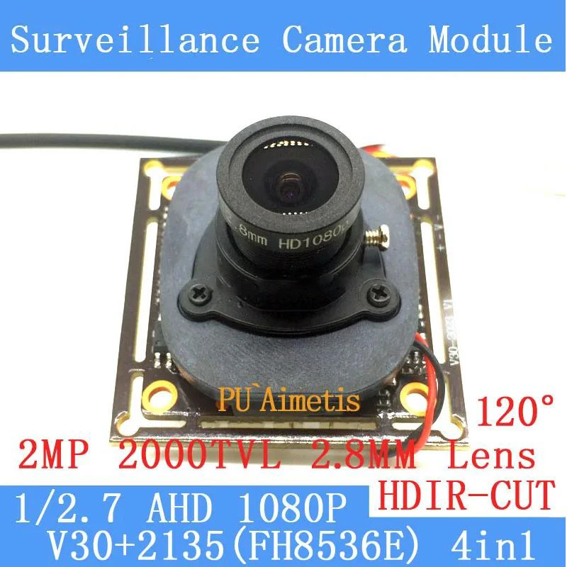 PU`Aimetis 2MP 1920*1080 AHD CCTV 1080P وحدة كاميرا للرؤية الليلية 1/2.7 2000TVL 2.8 مللي متر زاوية واسعة 120 درجة كاميرا مراقبة