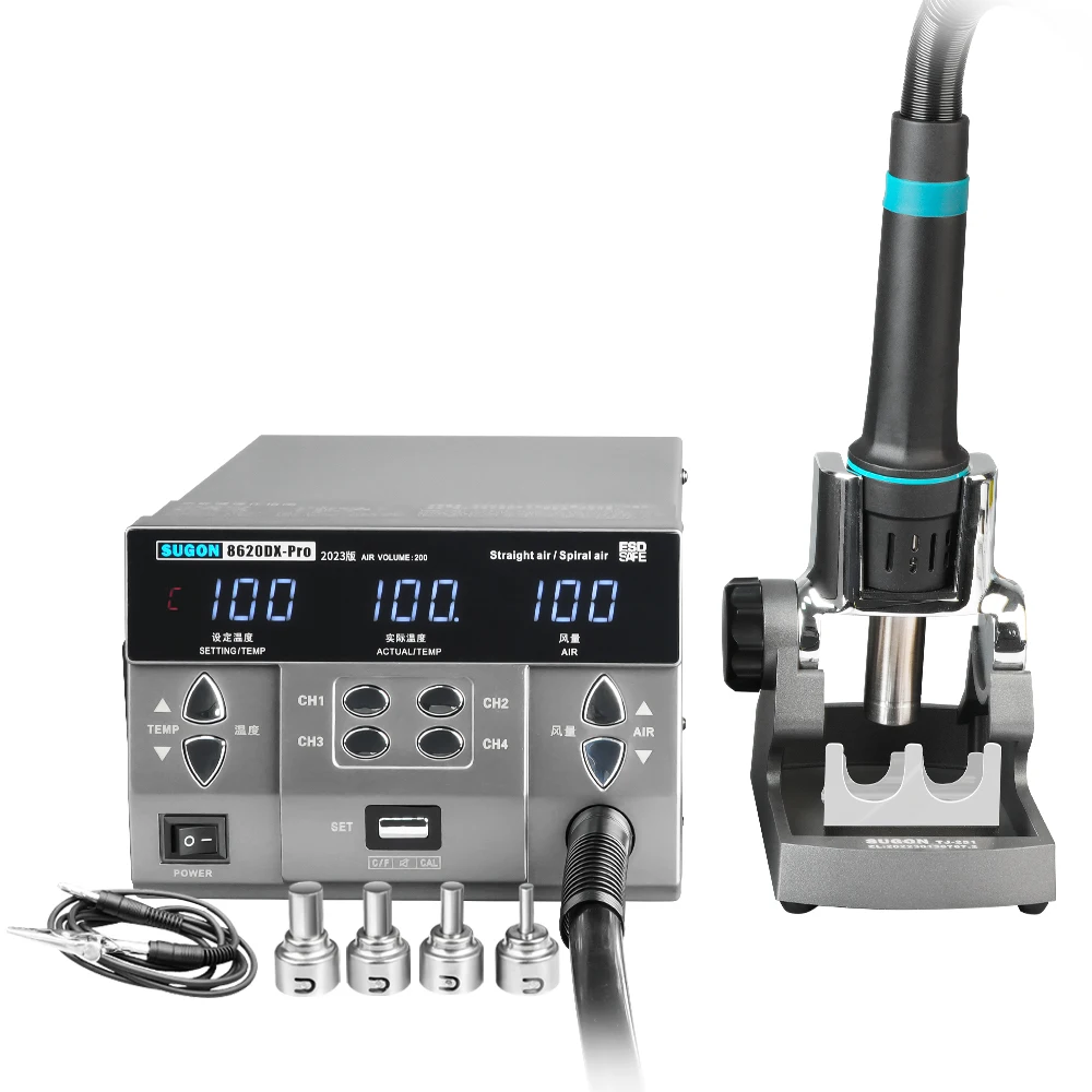 SUGON 8620DX PRO 1300W stacja lutownicza na gorące powietrze mikrokomputer kontroli temperatury stacja lutownicza BGA zakrzywionej dyszy naprawa spawalnicza — zdjęcie 2