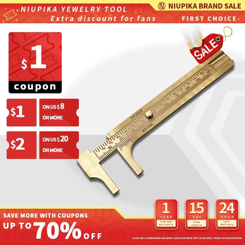 

NIUPIKA Vernier Caliper 80mm 100mm 4inch Metric Inch Copper Measuring Tool for Precision Measurements Outside Inside