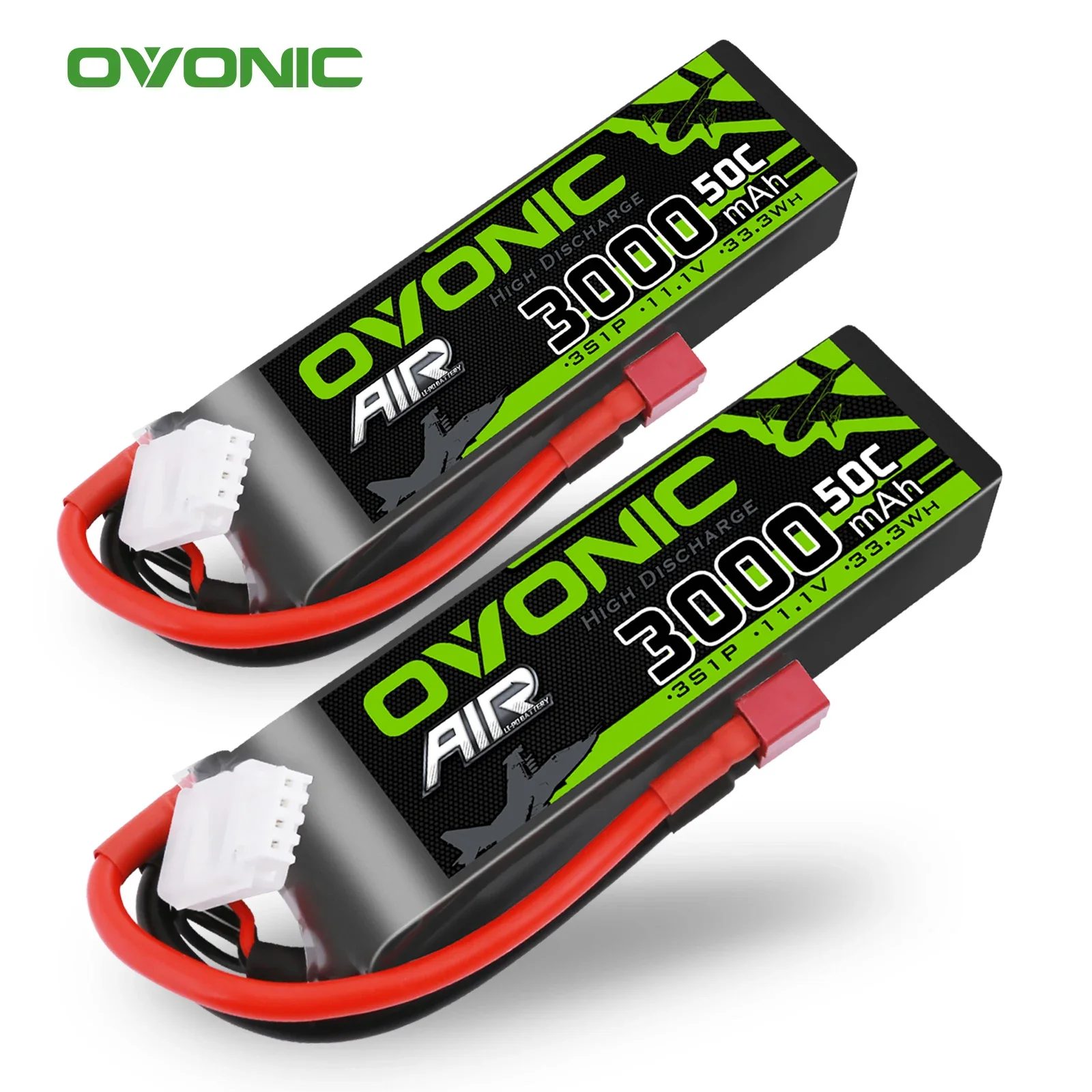 2PCS Ovonic 11.1V 3000mAh 50C LiPo 3S Battery Pack with Deans Plug for Glider RC 3D plane 400mm X-Sled Helicopter