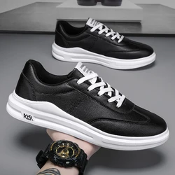 Mens Casual Shoes lace up Quality Leather Shoes for Men black white Breathable Fashion Autumn Flats Sneakers for Men shoes