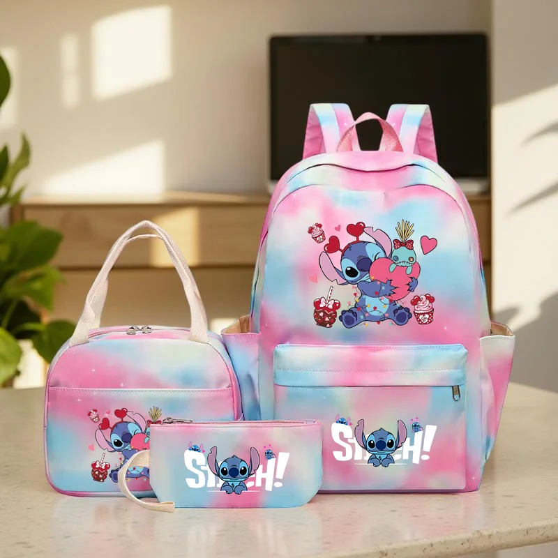 

3pcs Stitch Backpack Set, Large Capacity, Lightweight, Zipper Closure, Compartment, Includes Handbags and Pencil Case for Daily