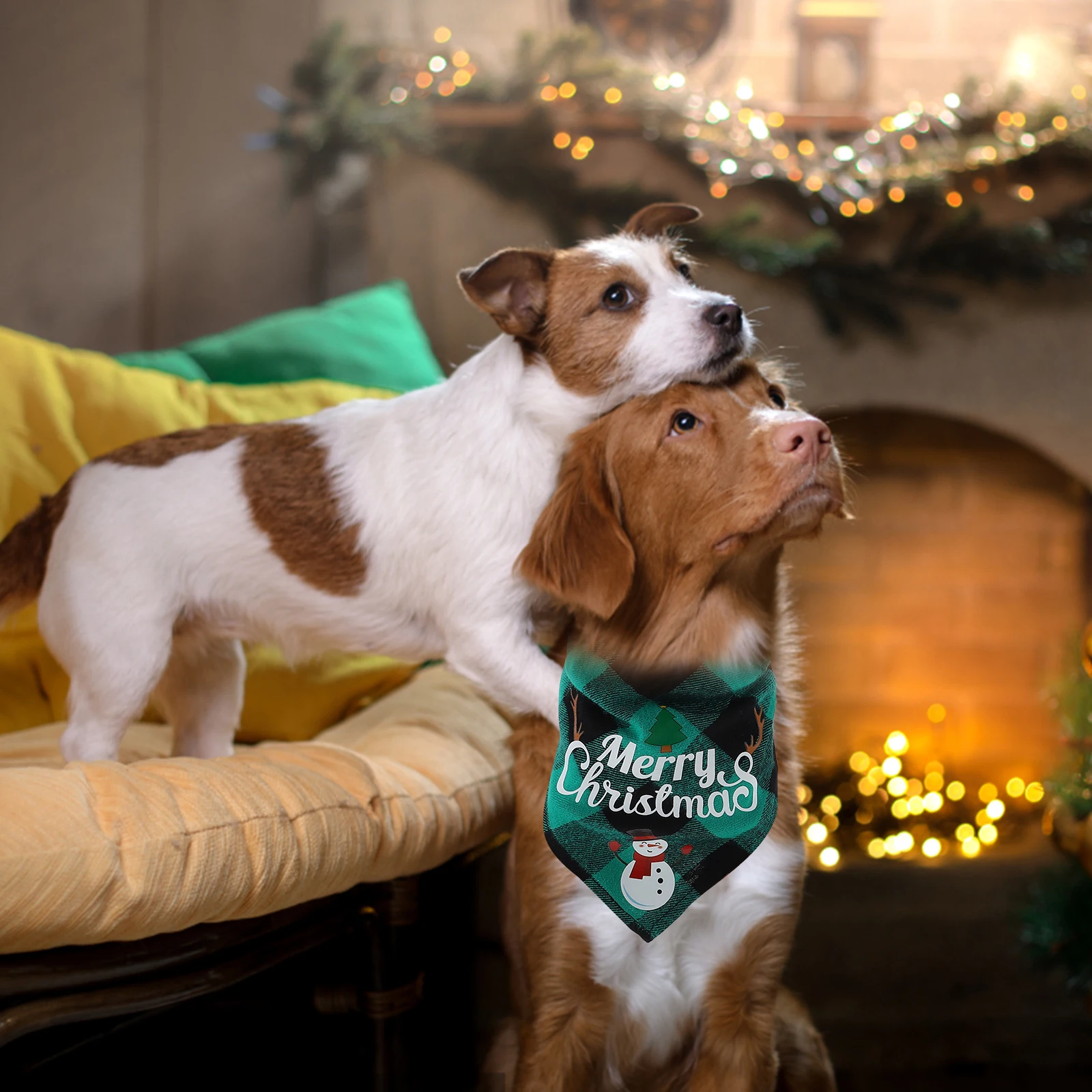 

2 Pcs Pet Scarf Dog Christmas Scarves Plaid Xmas Triangle Bibs Supplies Bandanas