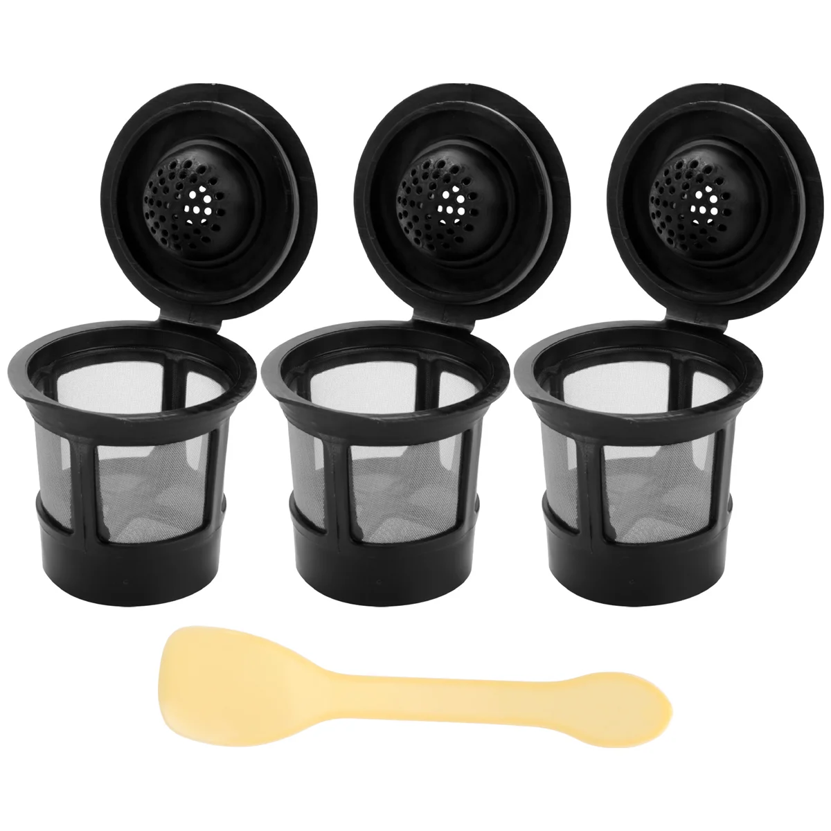 Reutilizáveis permanentes café pod filtros, malha inoxidável, compatível com Keurig Brewers com colher, 3 Pack