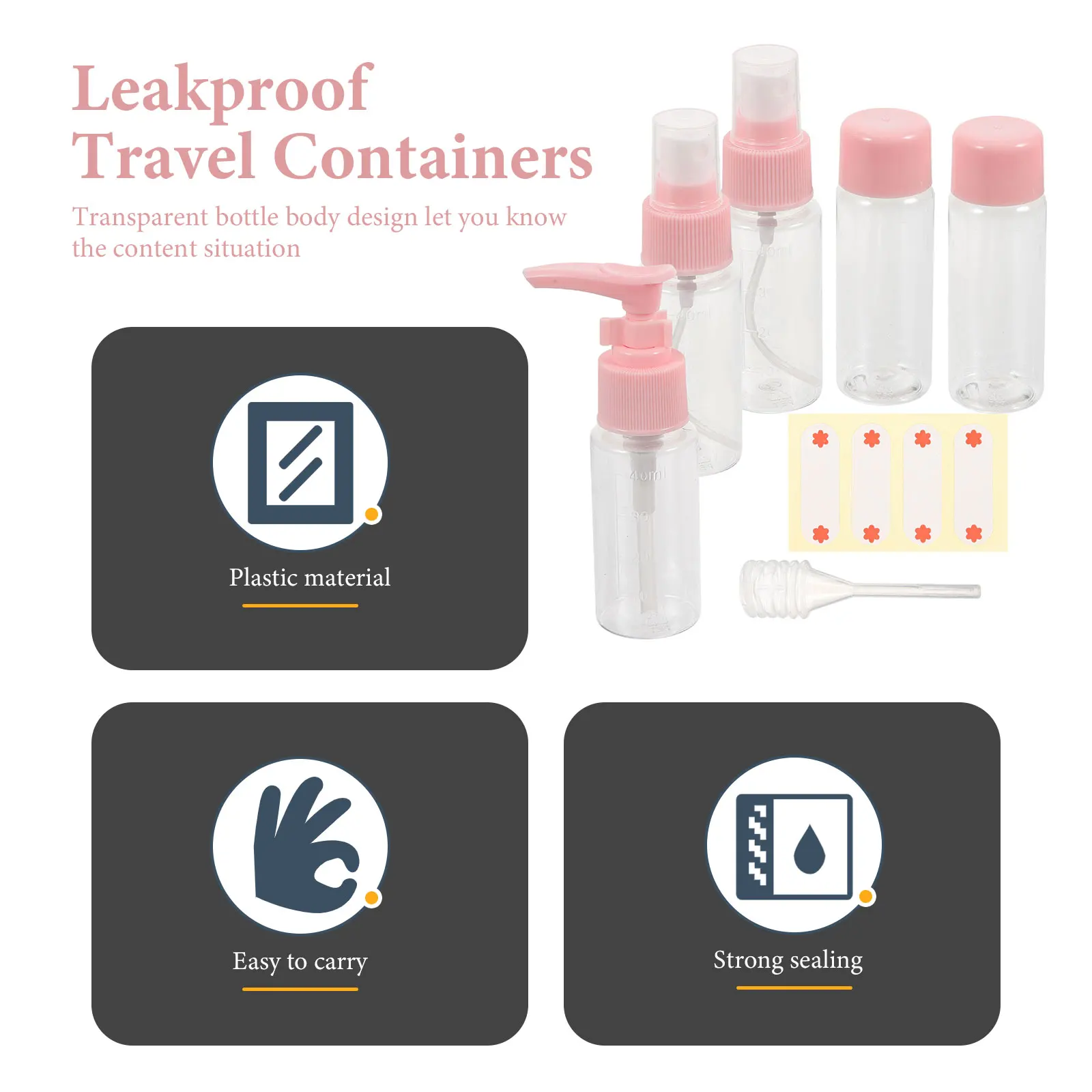 

7Pcs Travel Bottles Leakproof Plastic Refillable Toiletry Containers Set for Shampoo Lotion Sunscreen Travel
