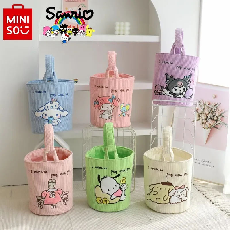 

MINISO New Women's Handbag Fashionable High Quality Girl Bucket Bag Cartoon Cute Large Capacity Women's Washing and Makeup Bag