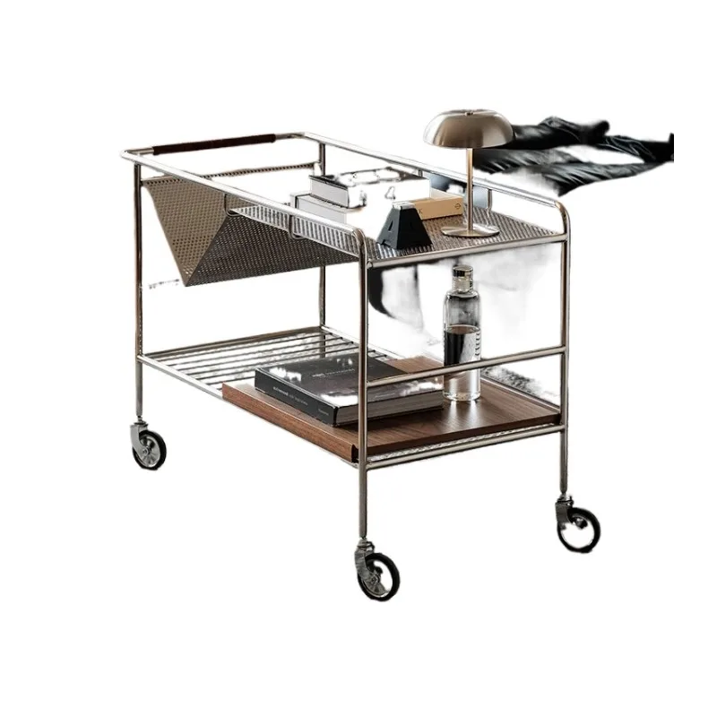 

Retro mobile home living room storage coffee table stainless steel trolley