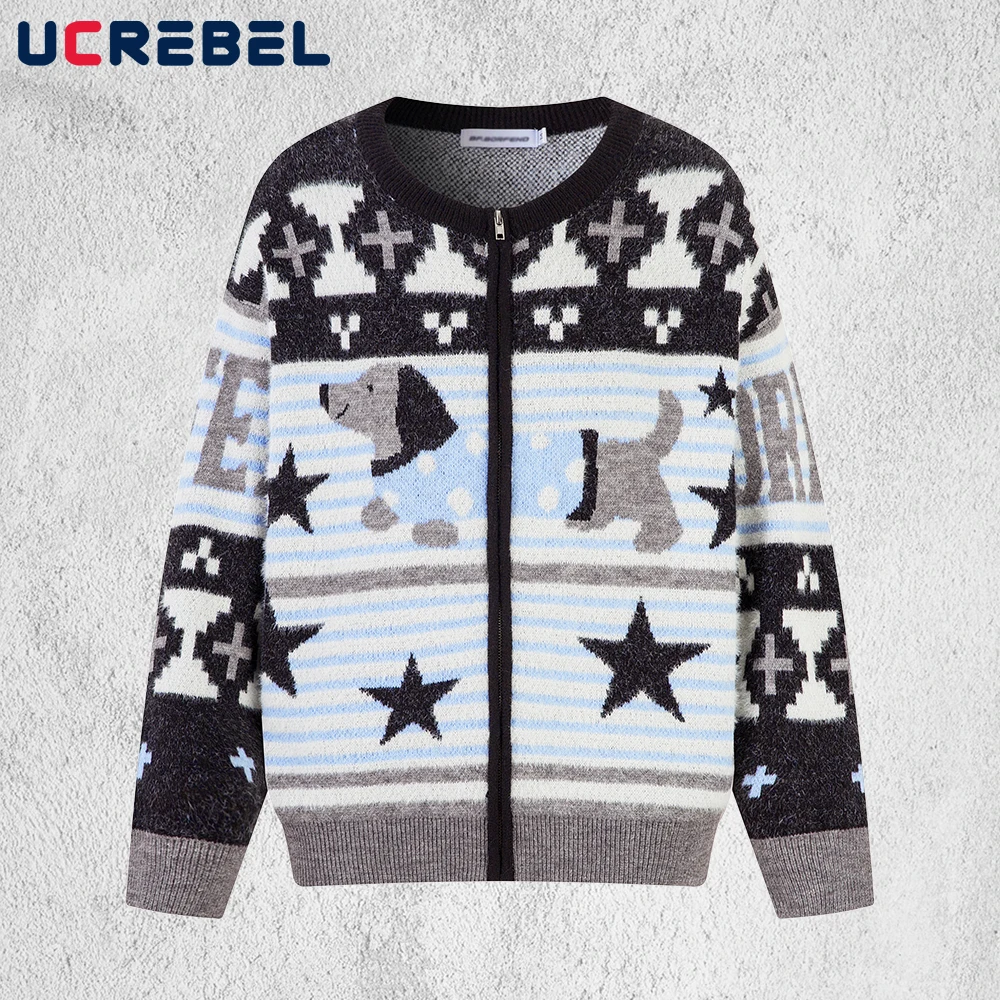 

Жаккардовый свитер для щенков, мужской осенне-зимний уличный свитер в стиле ретро, свободный вязаный свитер с длинными рукавами, верхняя одежда для мужчин