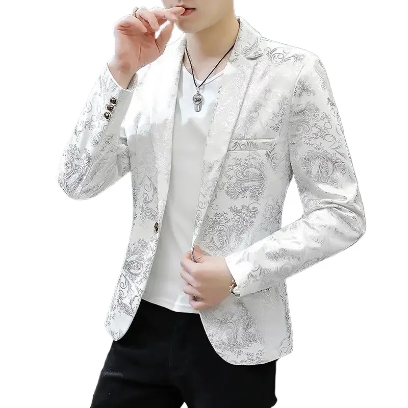 

Blazer Mujer Fashion Business Handsome Gentleman Korean Version Of British Style Casual Slim-fit Print Wedding Work Mens Blazer
