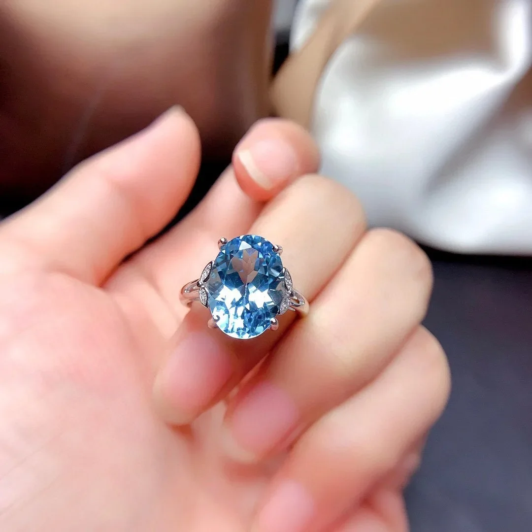 토파즈 반지 실버 925 천연 스위스 블루 원석 클래식 스타일의 여성 약혼 기념일 선물을 위한 고급 주얼리