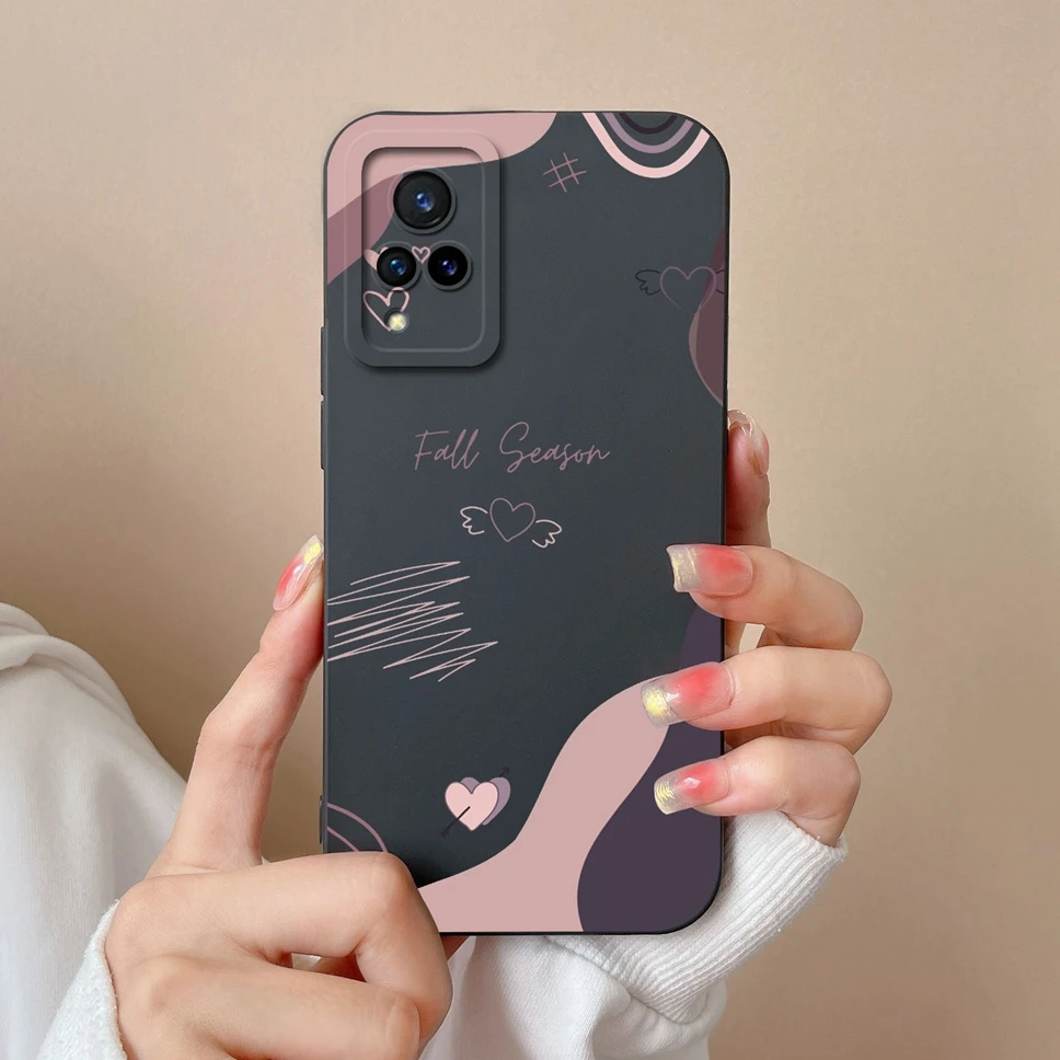 For Vivo V21 4G 5G Case Lovely Pretty Flower Dinosaur Smooth Liquid Silicone Phone Cover For VivoV21 Vivo V 21 4G 5G Funda Capa