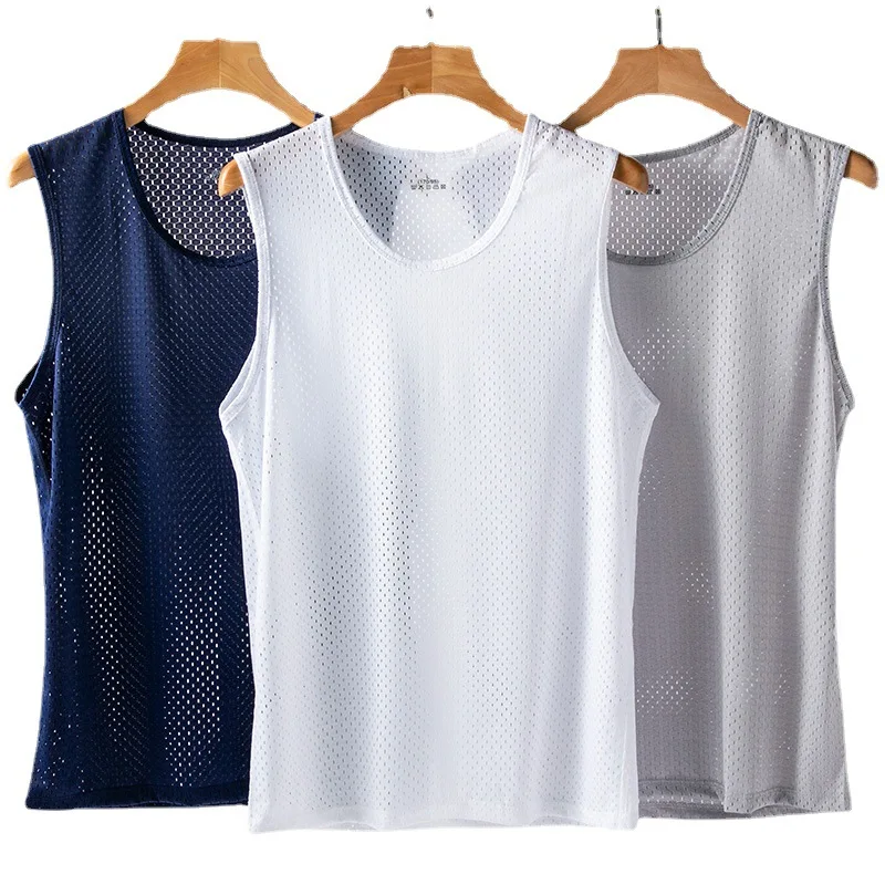 1pcs Men's Thin Ice Silk Mesh Tank Tops Gym Transparent Bodybuilding Sleeveless Shirt Fitness Vest Male mesh Muscle Singlets Top