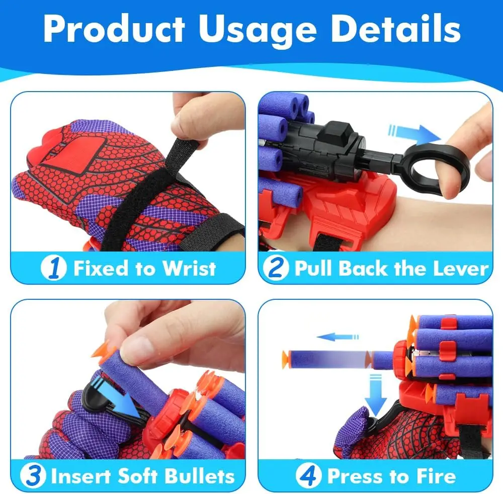 Conjunto de brinquedos de pulso lançador de heróis, luvas de cosplay, brinquedos de dramatização de super-heróis, presente para aniversário, dia das bruxas, cosplay