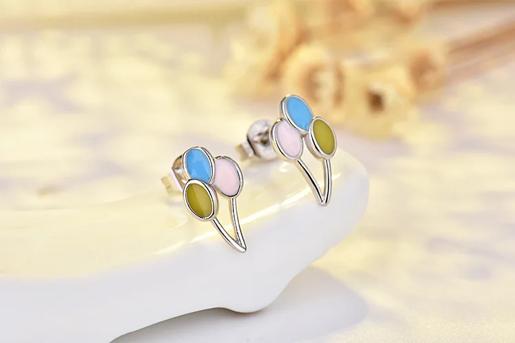 Plata 925 Silver Colorful Luminous Triple Peach Stud Earrings for Women Fashion Earrings Jewelry Gifts
