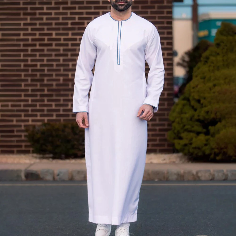 2024 New Men\'s Arabic Muslim Fashion Islamic Clothing Mens Embroidery Jubba Thobes Homme Moroccan Robe Eid Prayer Robe Dress