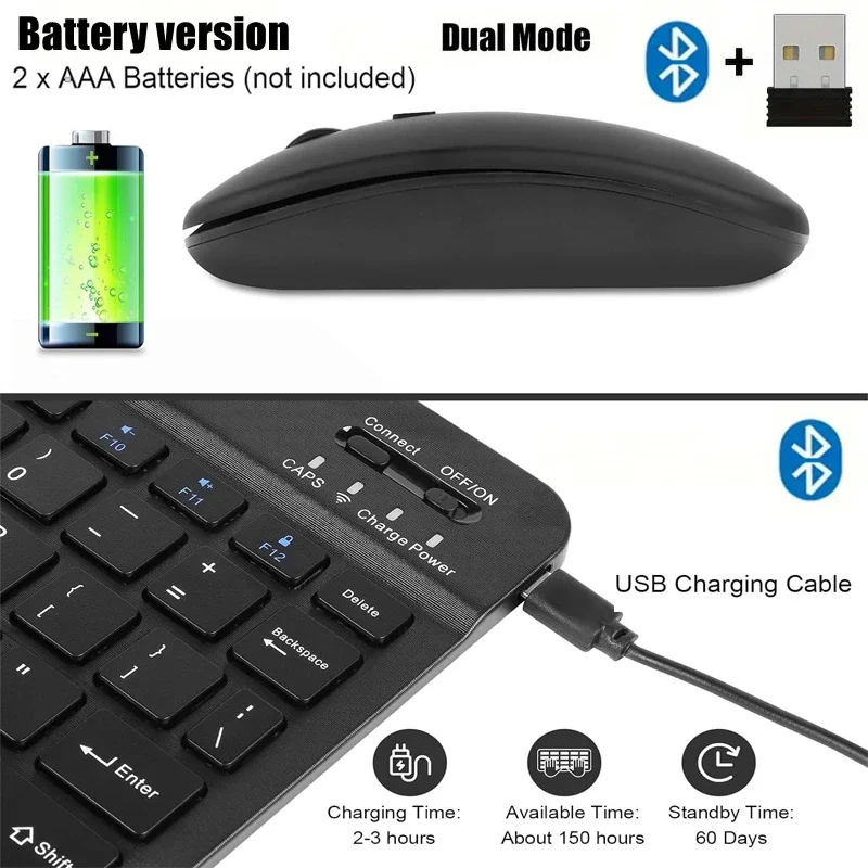 Set di Mouse per tastiera Wireless compatibile con Bluetooth per Windows Android per Tablet tastiera per PC iPad tastiera da gioco per Mouse Wireless