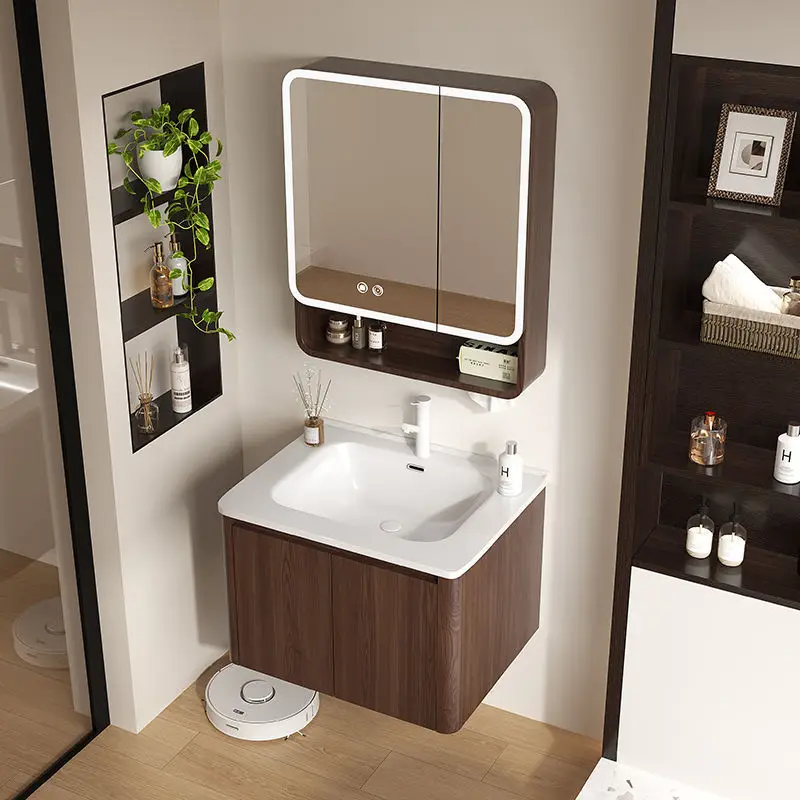 walnut honeycomb aluminum arc bathroom cabinet ceramic integrated wash basin washbasin space aluminum washstand