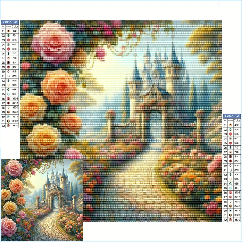 

Diamond Painting New 2025 Blooming Rose Gardens Diamond Art Fantasy Fairy Tale Castle Mosaic Arts And Crafts Adults Cross Stitch