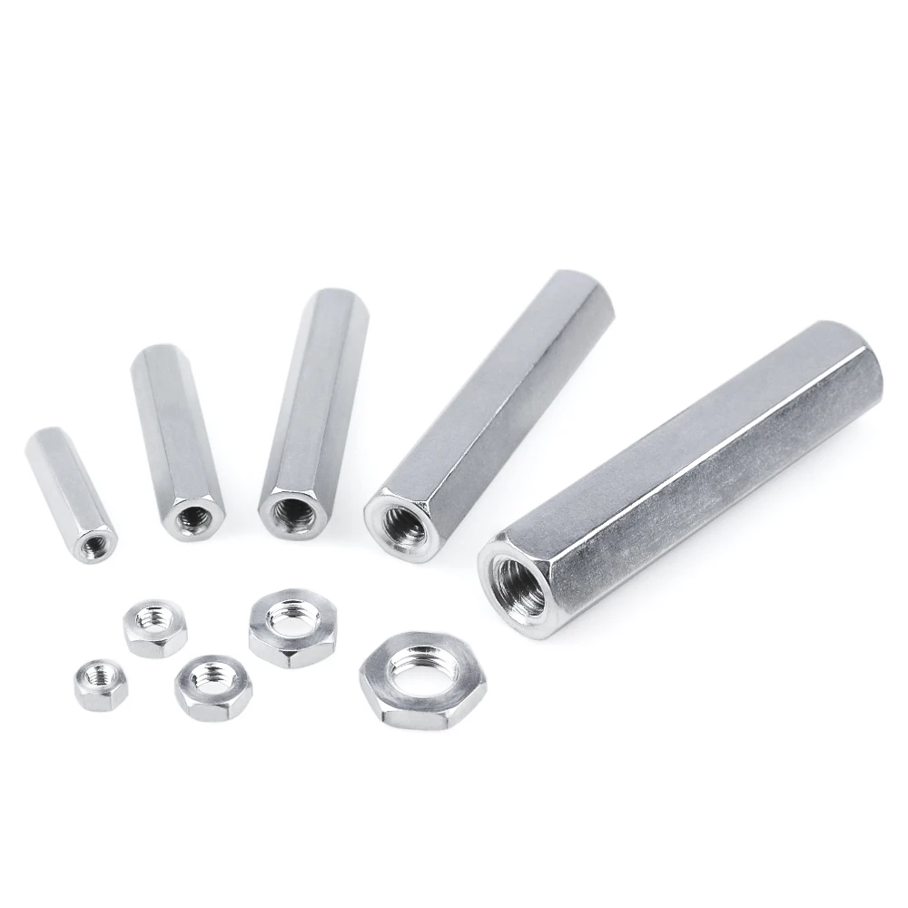 100pcs/Lot M3 M4 M5 M6 M8 Aluminum Threaded Hex Spacers Hexagon Hex Extend Long Coupling Nut Connector Length 3mm to 60mm