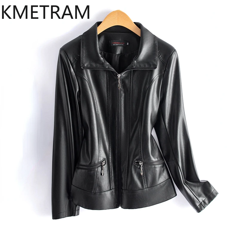 KMETRAM Natural Sheepskin Leather Jacket for Women Spring Autumn Women\'s Jackets Motocycle Short Coats Slim Fit Casaco De Couro