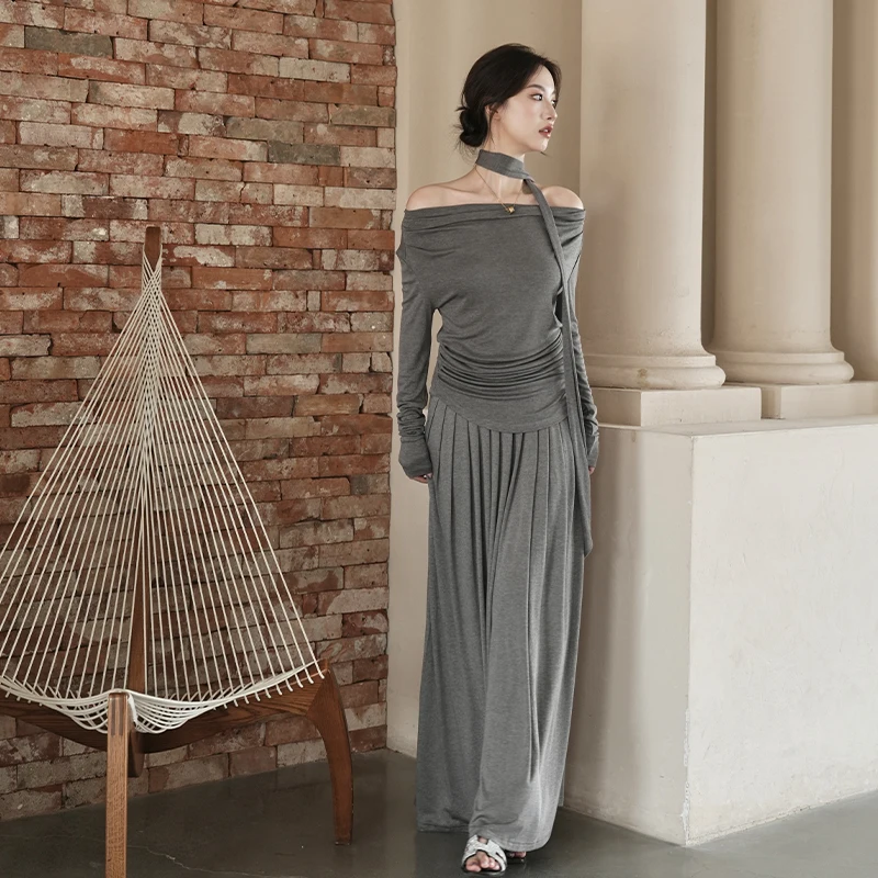 

Ultra Skin-Friendly SerioLudere Egg Lazy One-oulder Set with Belt f Skirt Pleated Base irt for Women Ages 25-35